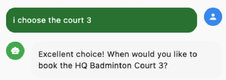Puncak AI chatbot interface for Pyk Reserve confirming a user's sports venue selection